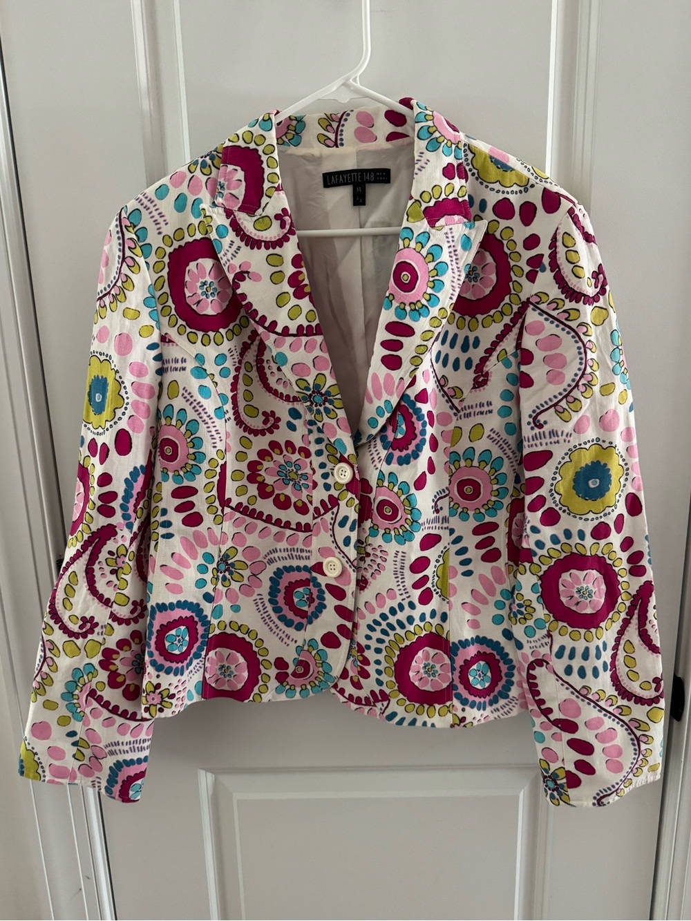 Lafayette 148 New York White Floral Multicolor Paisley Blazer